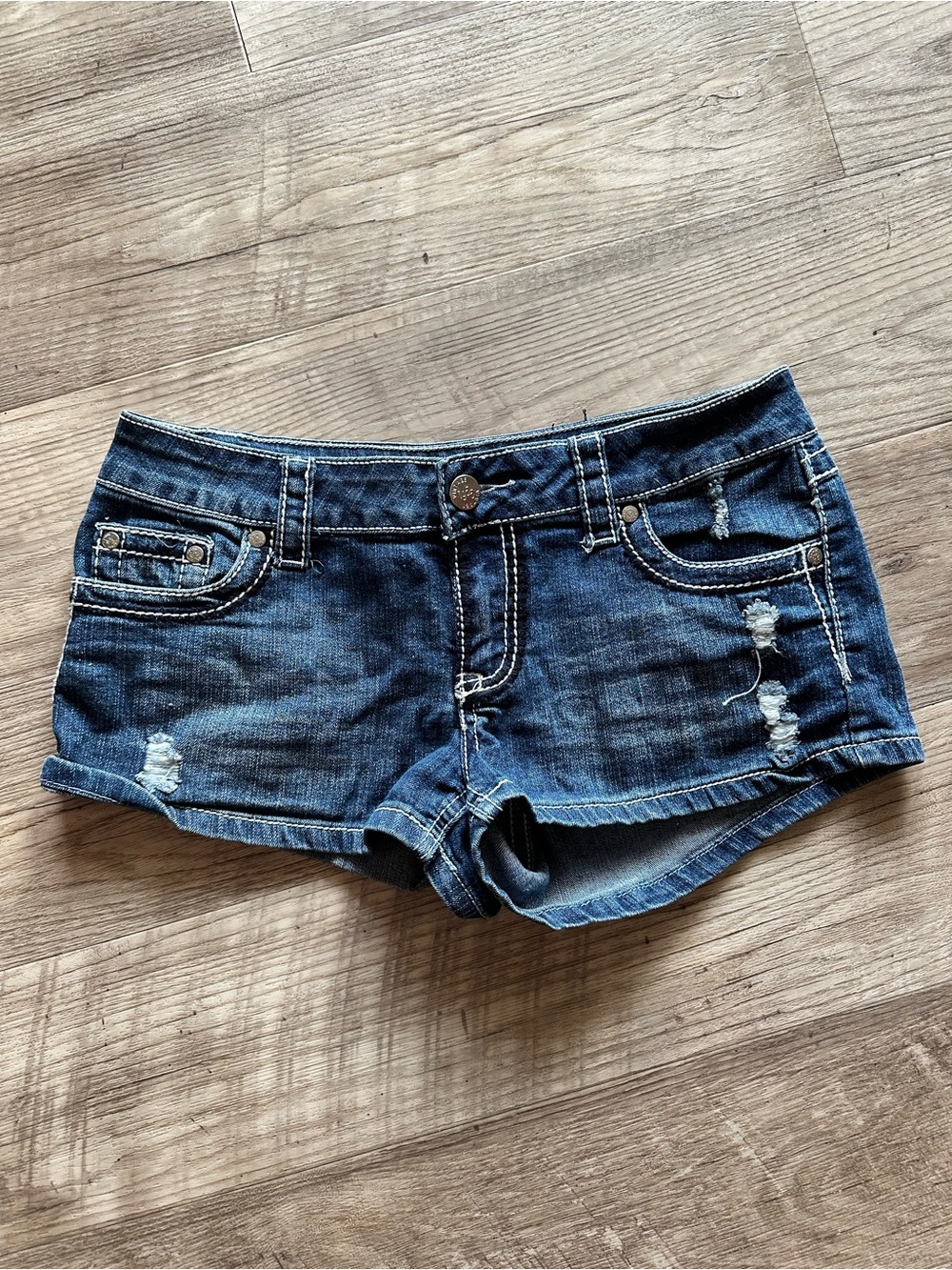 1955 Vintage Dark Blue Distressed Denim Shorts